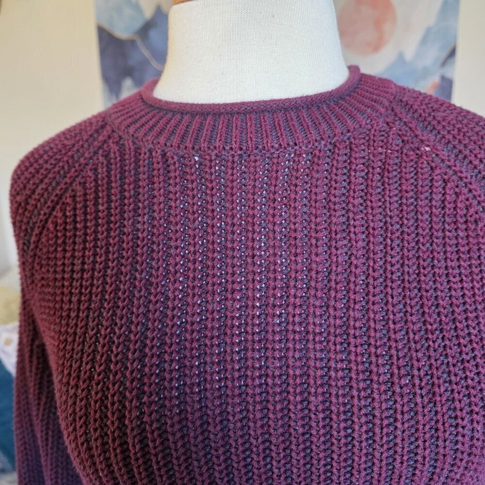 Ellen Tracy Port Marl Ribbed Sweater M Chunky Knit Cozy Plum Burgundy Pullover - Picture 8 of 14